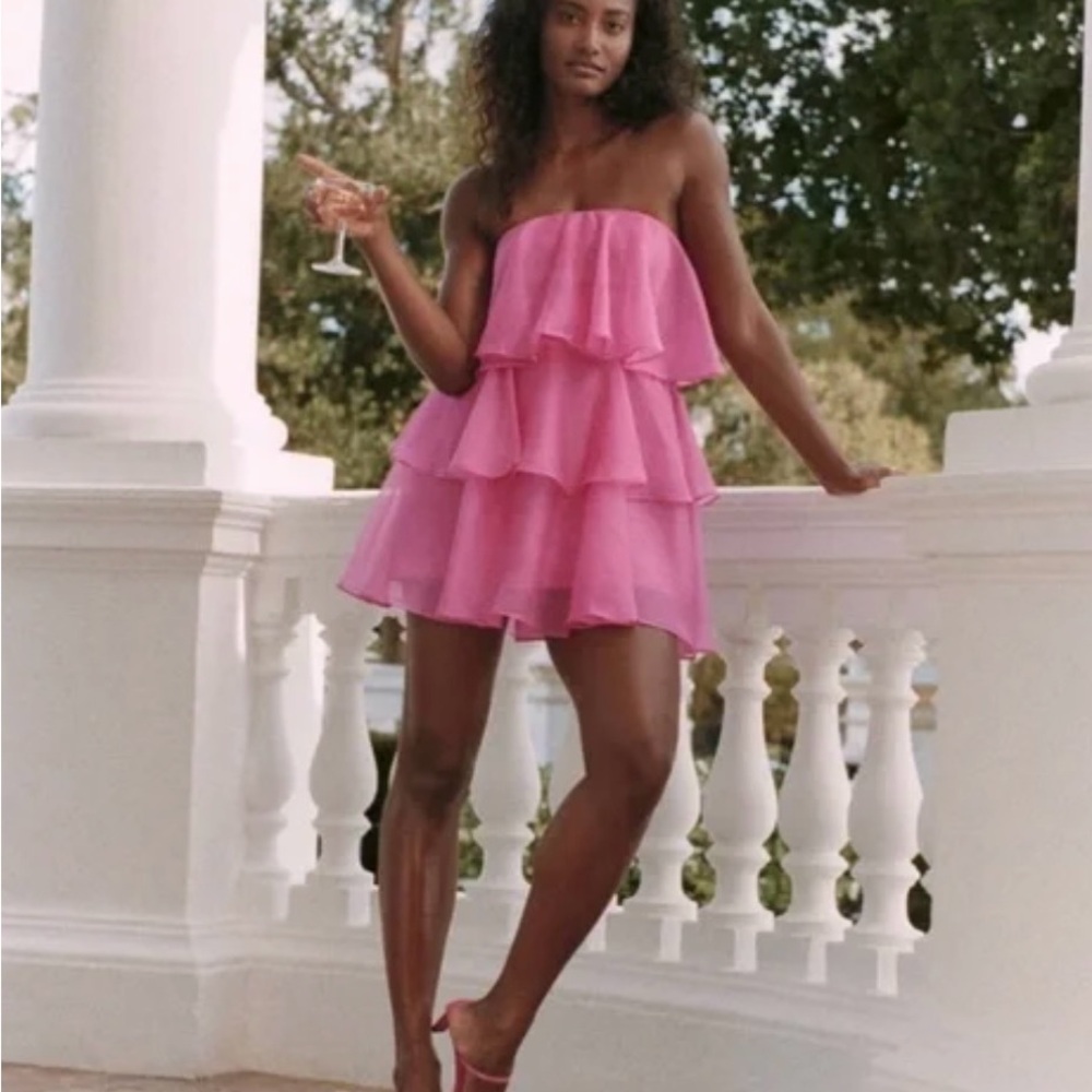 Abercrombie & Fitch Organza Tiered Mini Dress - Fuchsia Pink